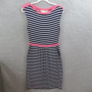 Boden Womens Dress Size 8R Blue White Stripe Pockets Boat Neck Summer Preppy